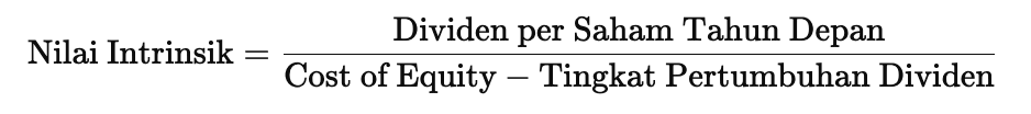 menghitung nilai intrinsik saham dengan menghitung Dividend Discount Model (DDM)